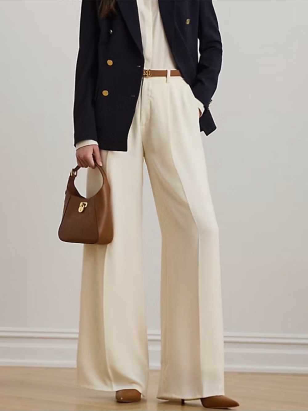NWT Lauren Ralph Lauren Double-Faced Georgette Wide-Leg Pant Ivory - Picture 1 of 9